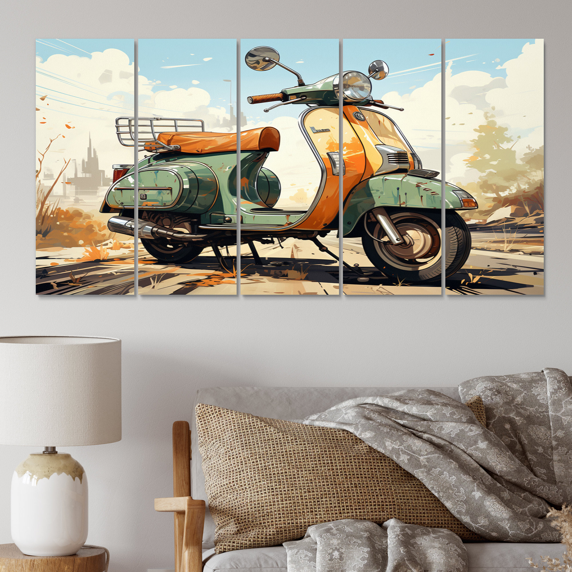 17 Stories Scooter Retro Electric Transportation Canvas Wall Art 5